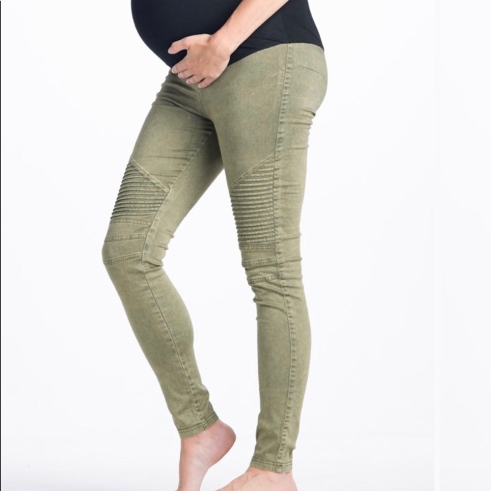 Army green Preggo moto leggings, maternity